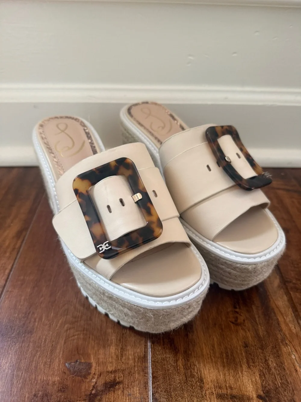 Sam Edelman LIVI wedge leather buckle sand flatform platforms sand ivory New 6